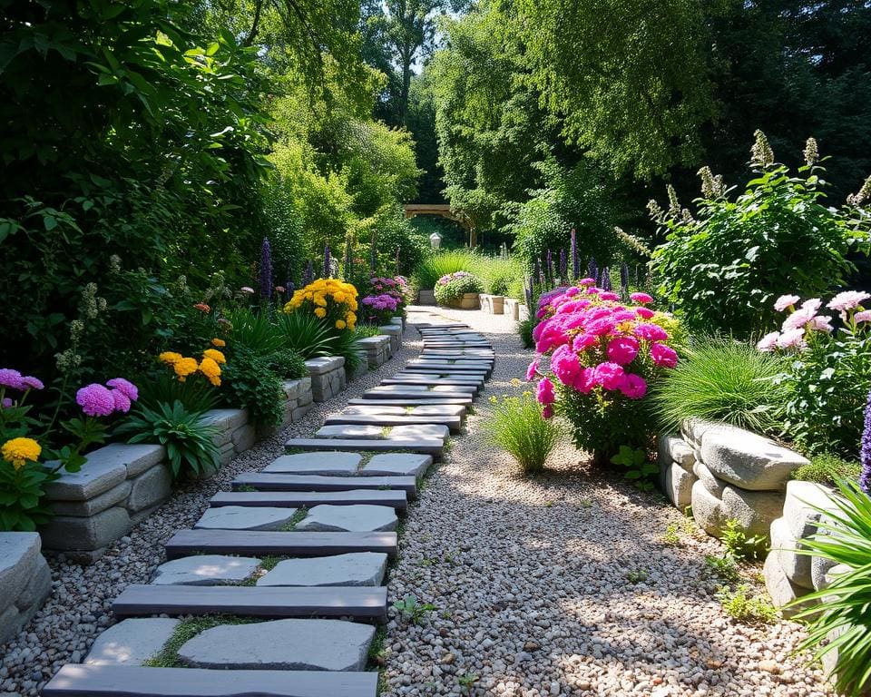 Steinwege, Holzwege und Kieswege für kreative Gartengestaltung