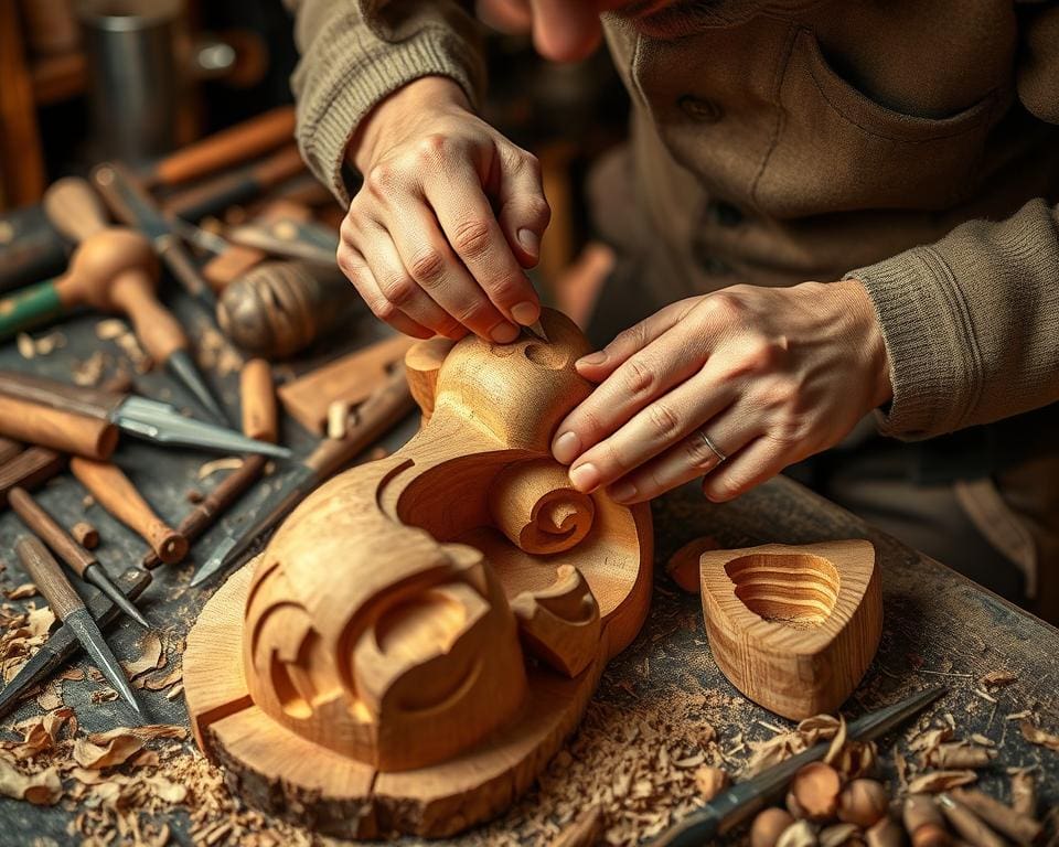 Holzskulptur im kreativen Schaffensprozess