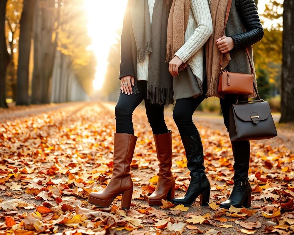 Herbstmode mit Plateau-Stiefeln und Fashionaccessoires