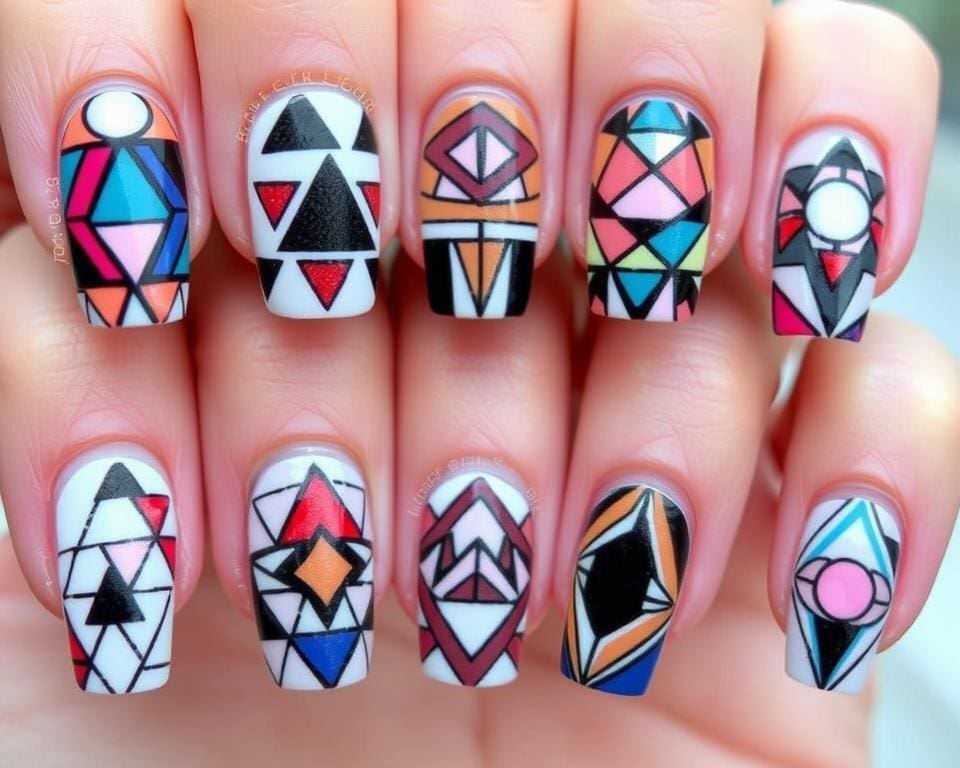 Nageldesigns mit geometrischen Mustern