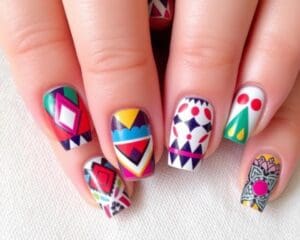 Nageldesigns mit geometrischen Mustern