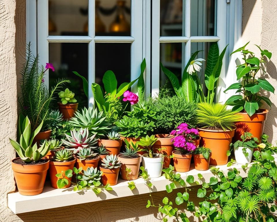 Pflanzenarrangements für Fensterbänke