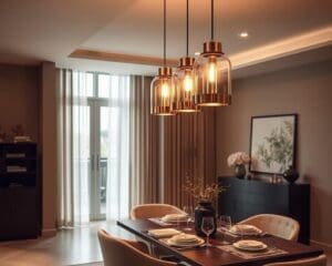 Hängelampen mit Kupferdetails für Esszimmer