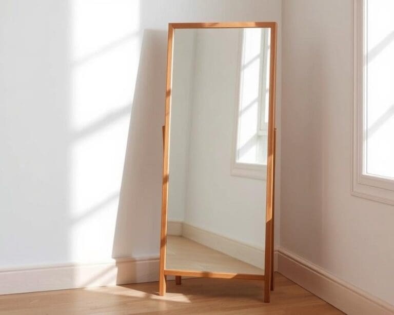Freistehende Spiegel mit schmalem Holzrahmen