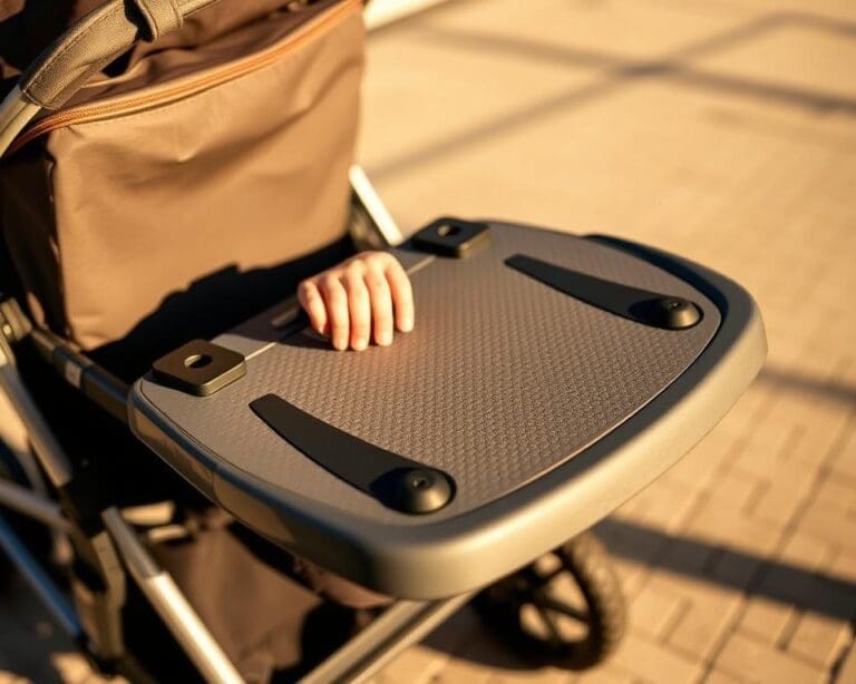 Wie befestige ich ein Trittbrett am Kinderwagen?
