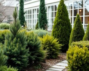 Immergrüne Pflanzen für Struktur im Wintergarten